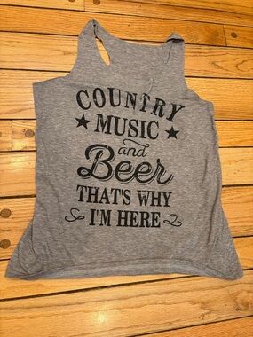 Gray Graphic Tank Top "Country Music and Beer" size large XL